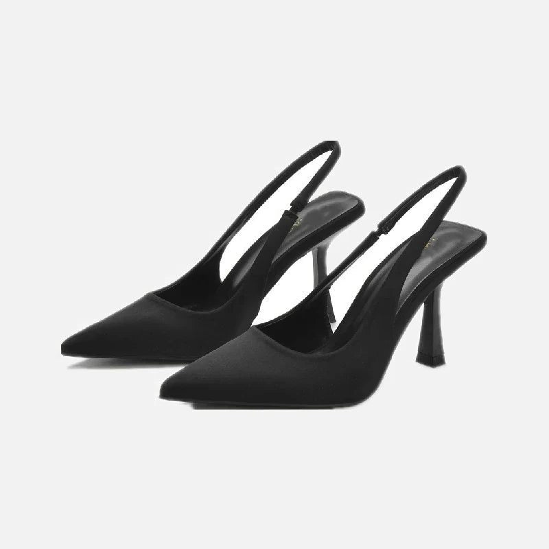 Blokhæl Pumps med Spids Tå til Damer - Sort