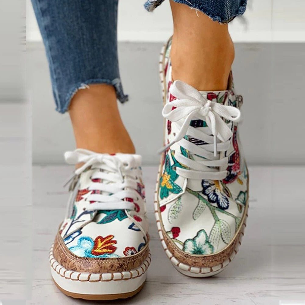 Blomstrede Plateau Sneakers til Damer