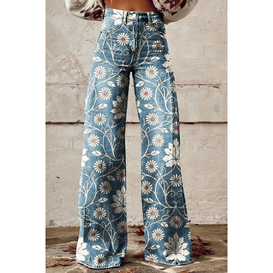 Blomstrede Vide Denimbukser til Damer