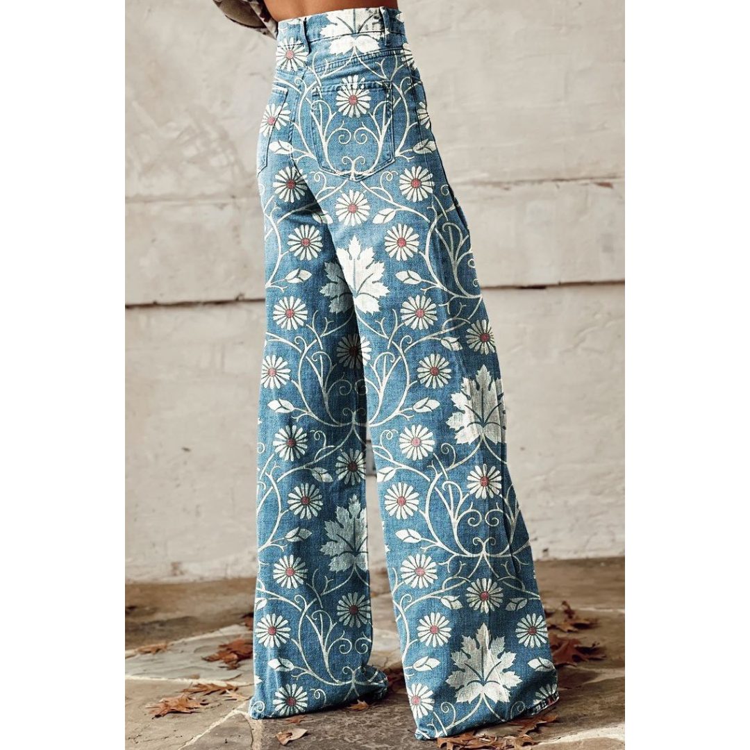 Blomstrede Vide Denimbukser til Damer