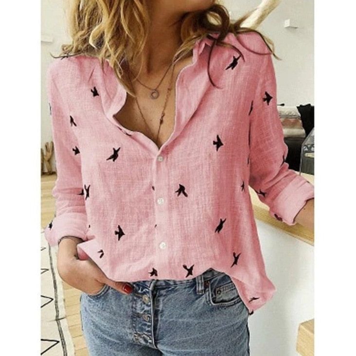 Blomstret Bluse med Lange Ærmer til Damer
