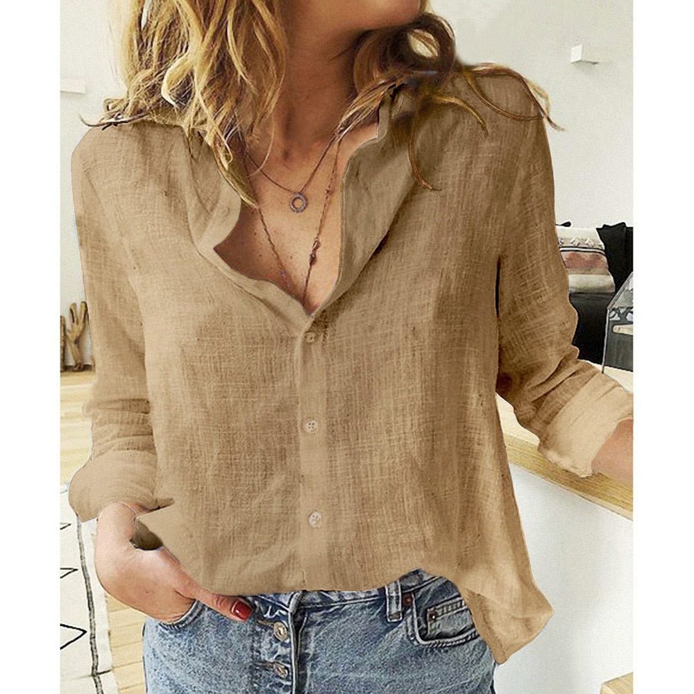 Blomstret Bluse med Lange Ærmer til Damer - Brun
