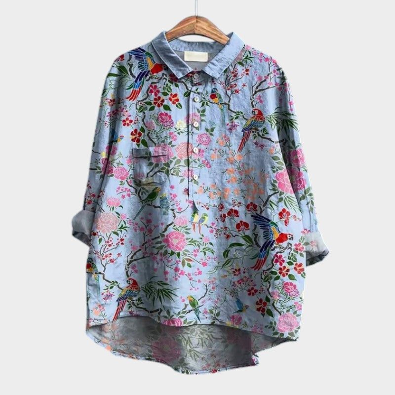 Blomstret Skjorte med Knapper til Damer