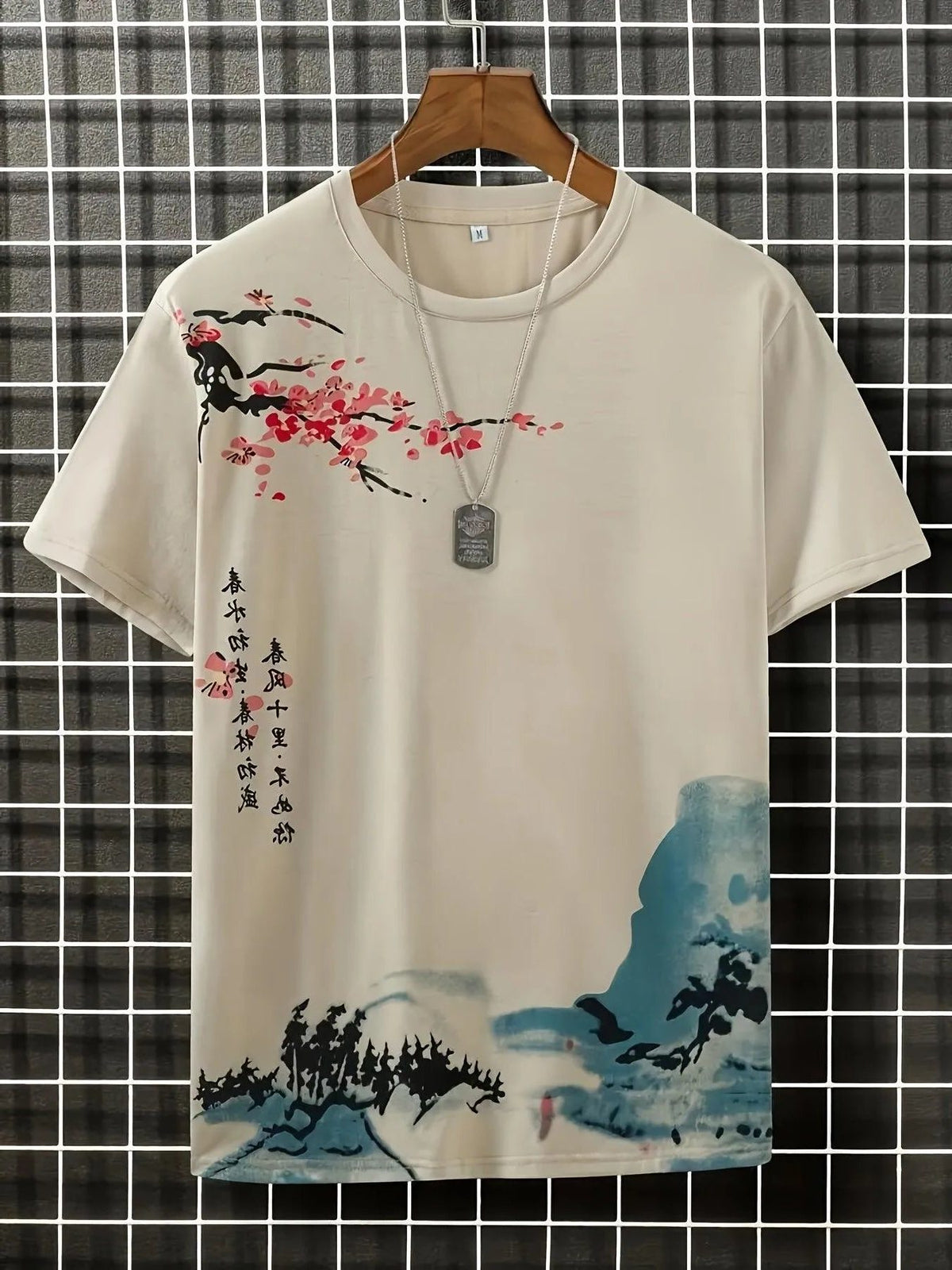 Blomstret T-shirt med Korte Ærmer til Herrer - Khaki