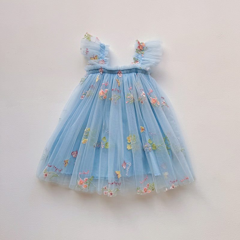 Blomstret Tulle Midikjole med Flæsekant til Damer