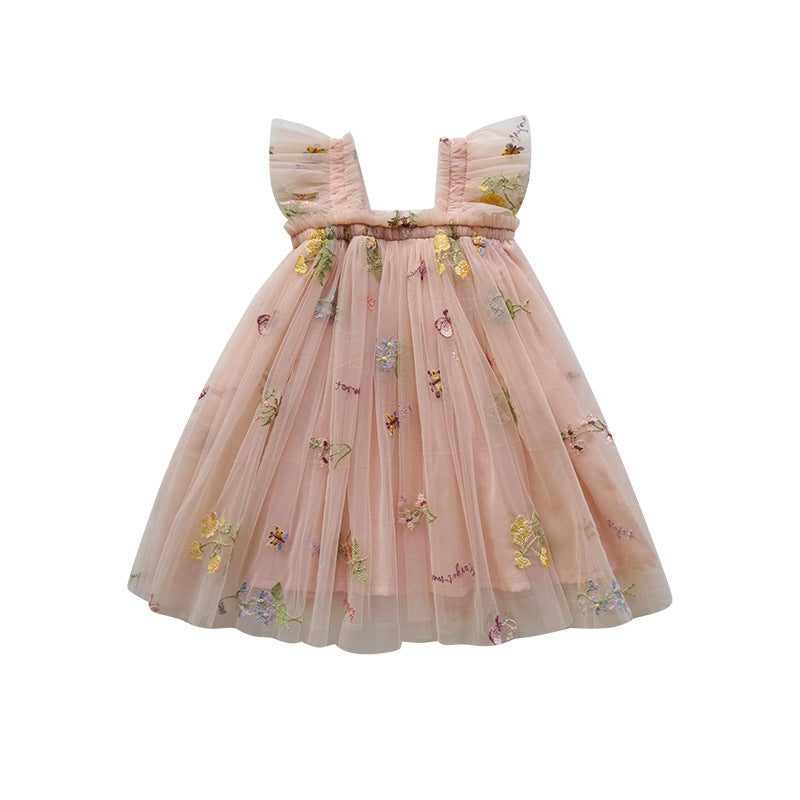 Blomstret Tulle Midikjole med Flæsekant til Damer