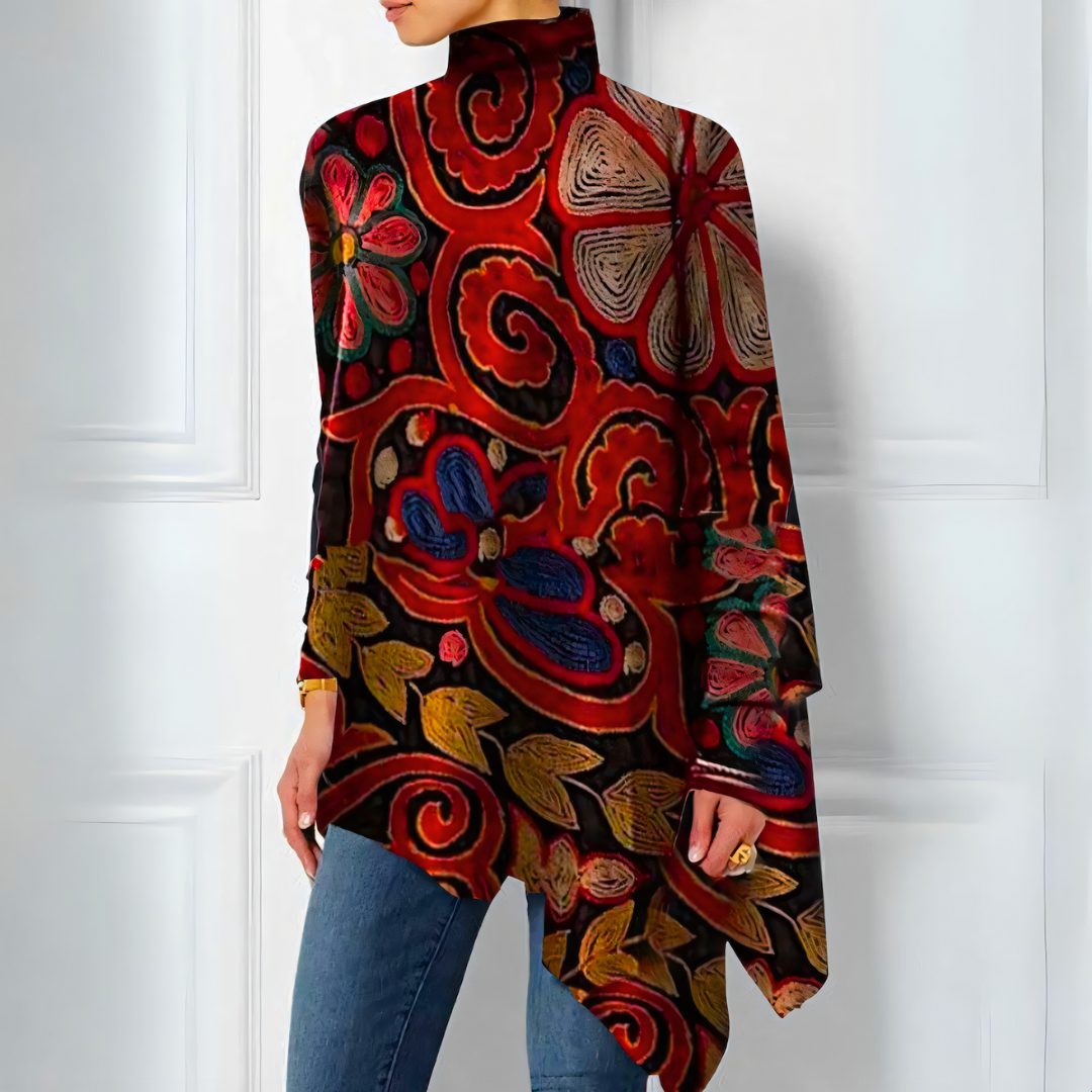 Blomstret Tunika med Lange Ærmer til Damer