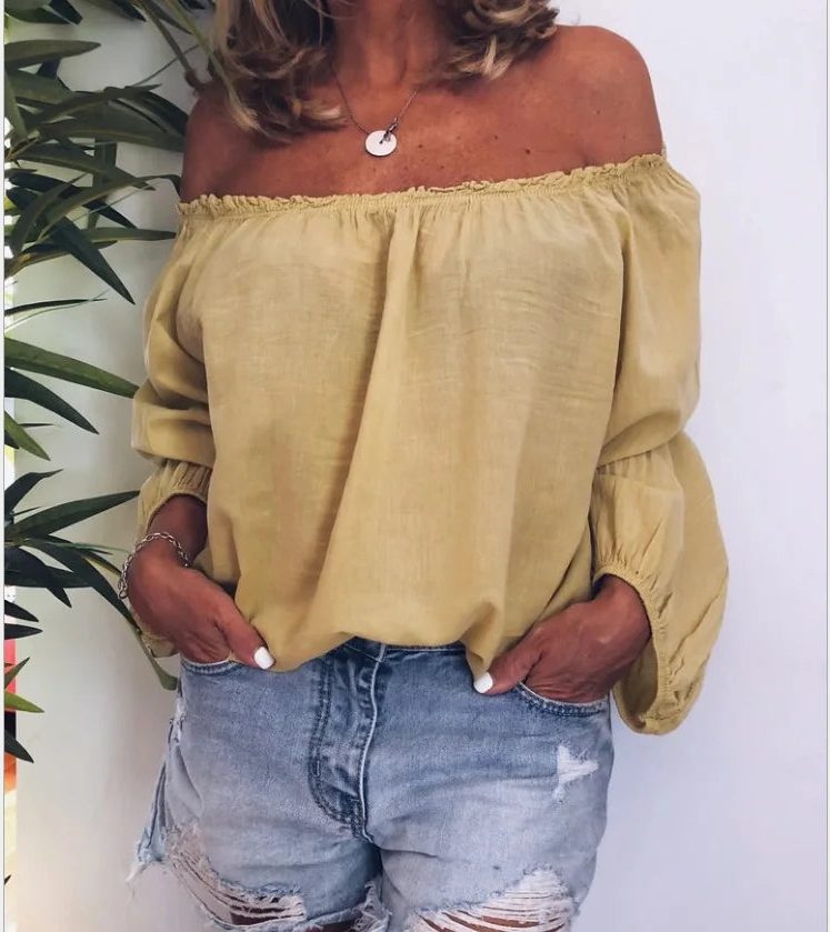 Bluse med Off-Shoulder og Ballonærmer til Damer