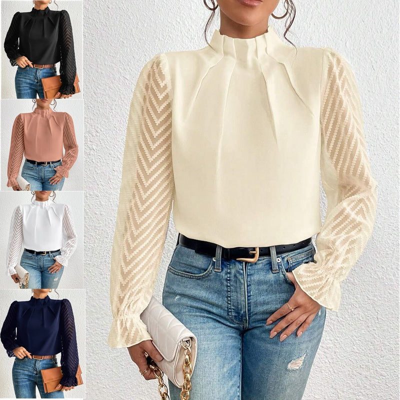 Chevron Bluse med Puffærmer til Damer