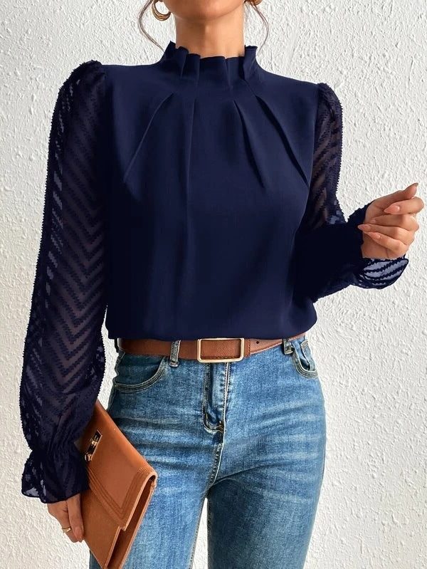 Chevron Bluse med Puffærmer til Damer