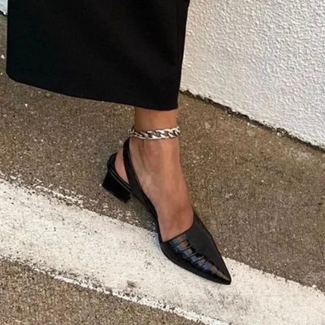 Croc-teksturerede Pumps med Spids Tå til Damer