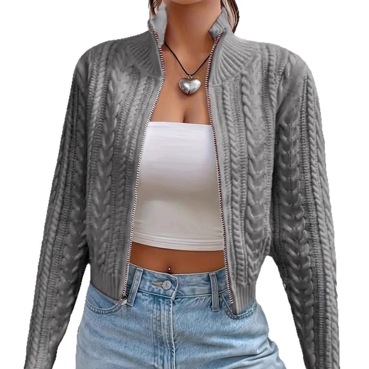 Cropped Kabelstrik Cardigan til Damer