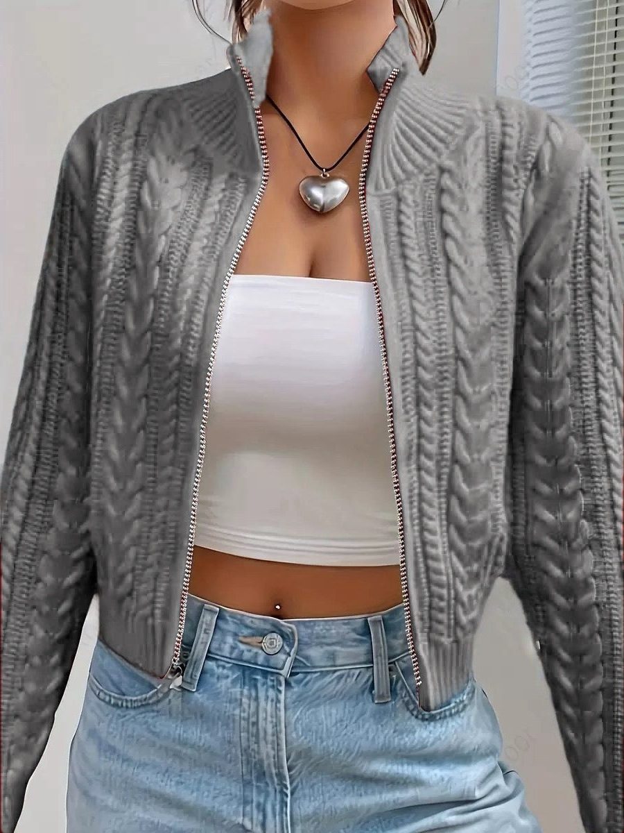 Cropped Kabelstrik Cardigan til Damer