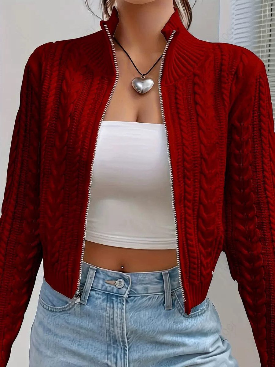 Cropped Kabelstrik Cardigan til Damer