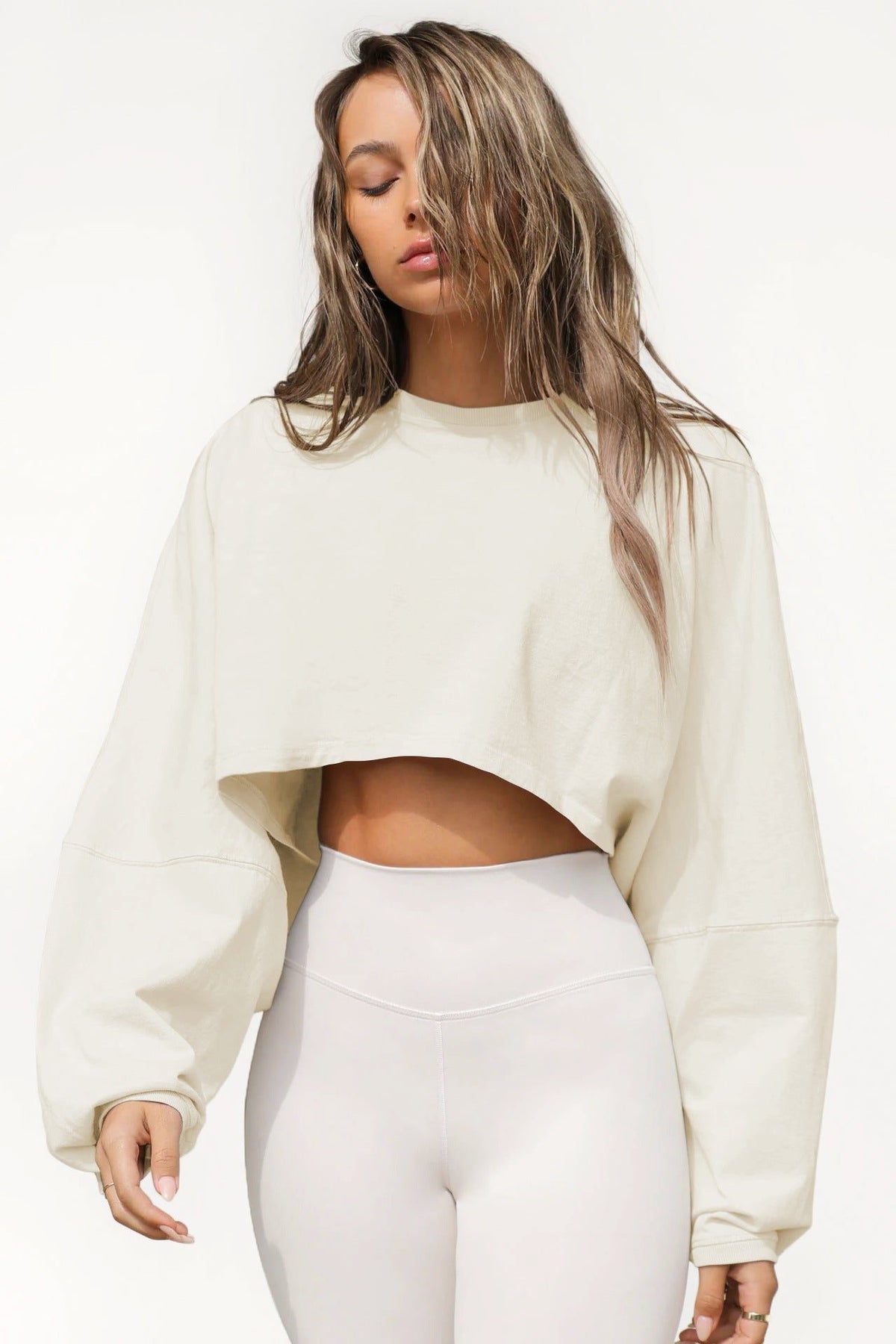 Cropped Sweatshirt med Ballonærmer til Damer - Abrikosby