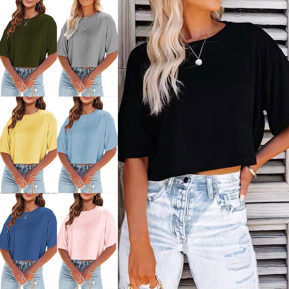 Cropped T-Shirt med Rund Hals til Damer