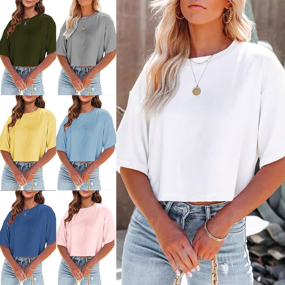 Cropped T-Shirt med Rund Hals til Damer
