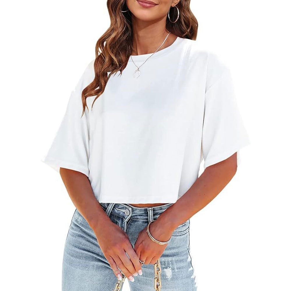 Cropped T-shirt med Rund Hals til Damer