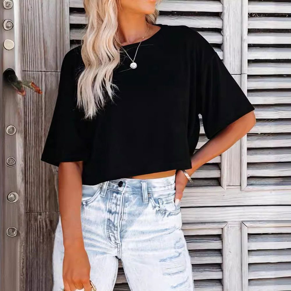 Cropped T-shirt med Rund Hals til Damer - Sort