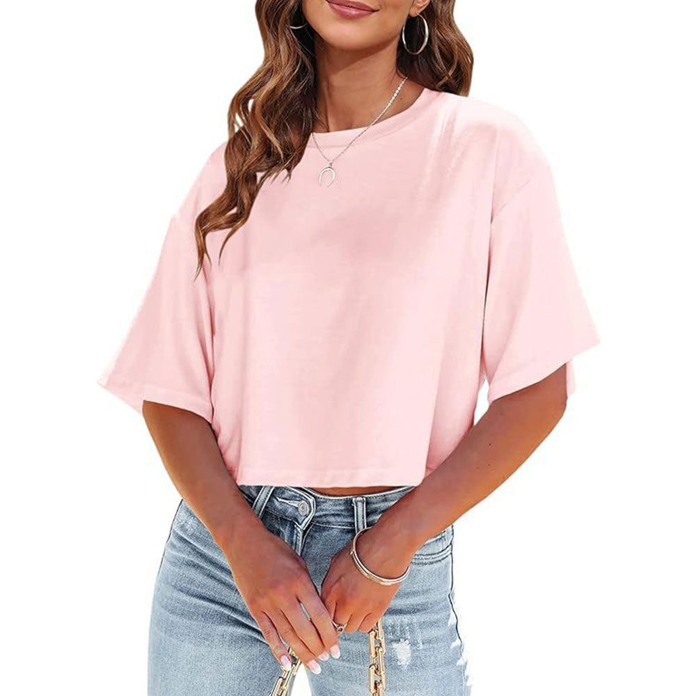 Cropped T-shirt med Rund Hals til Damer - Pink