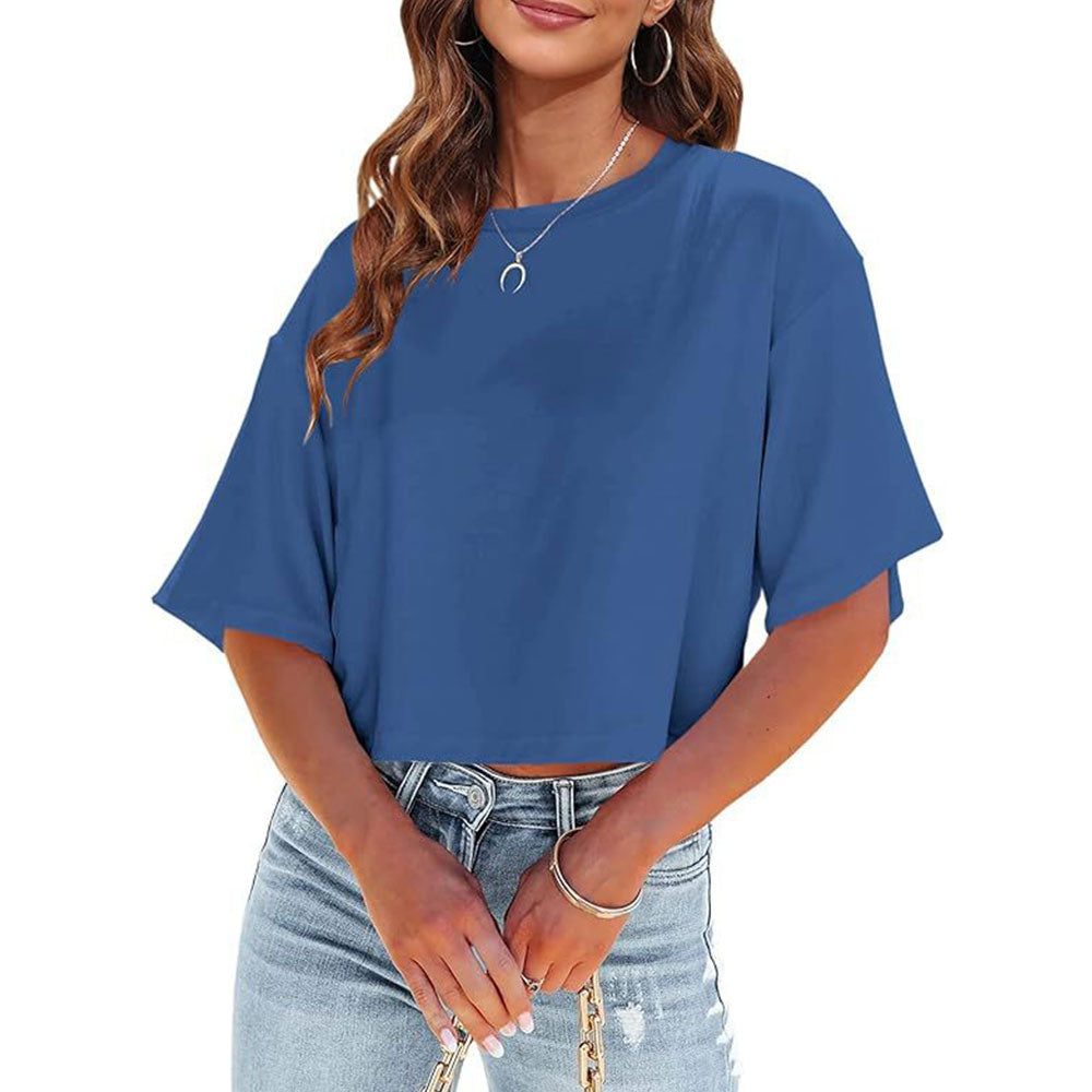 Cropped T-shirt med Rund Hals til Damer - Blå