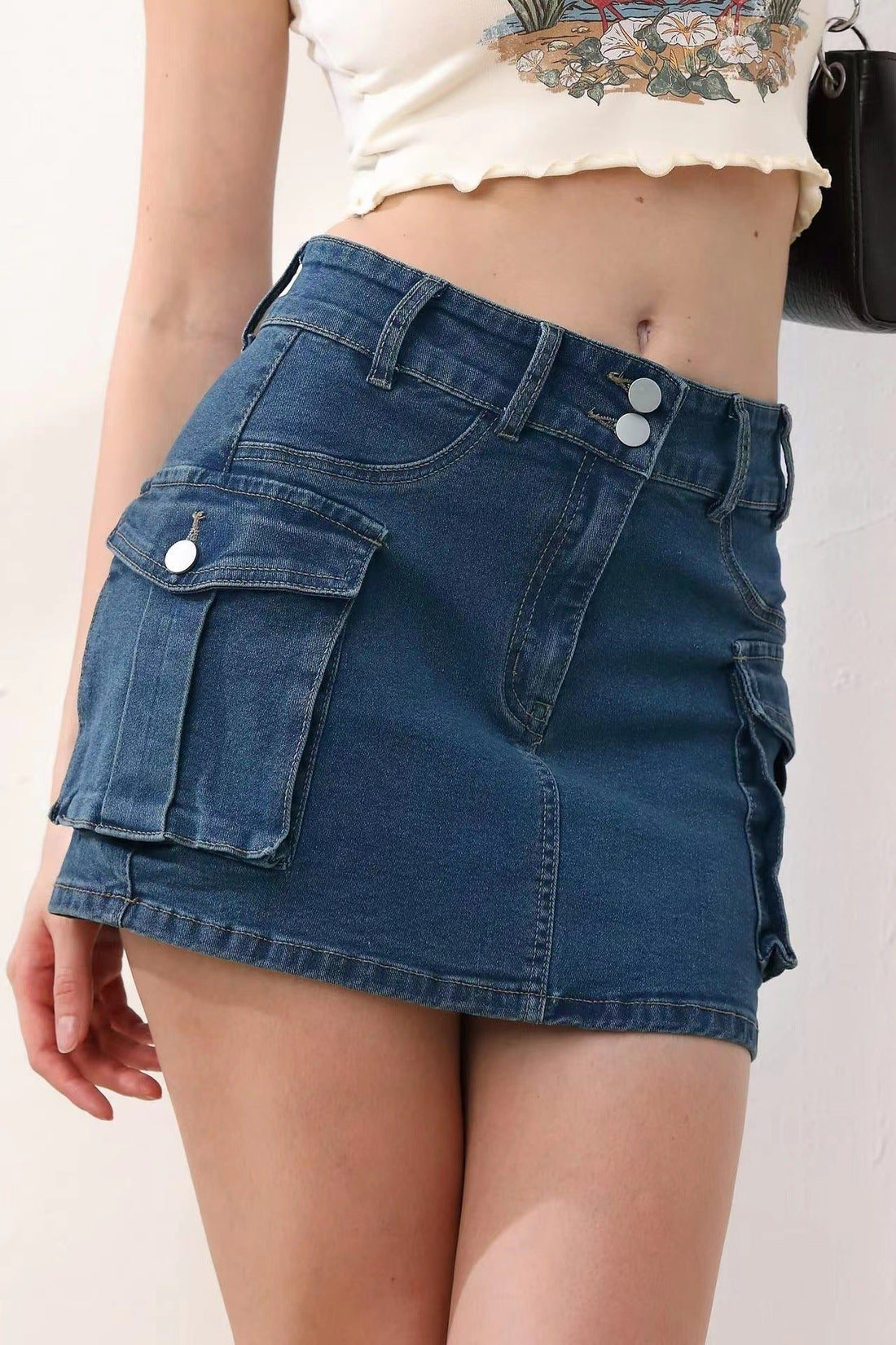 Denim Cargonederdel med Lommer til Damer