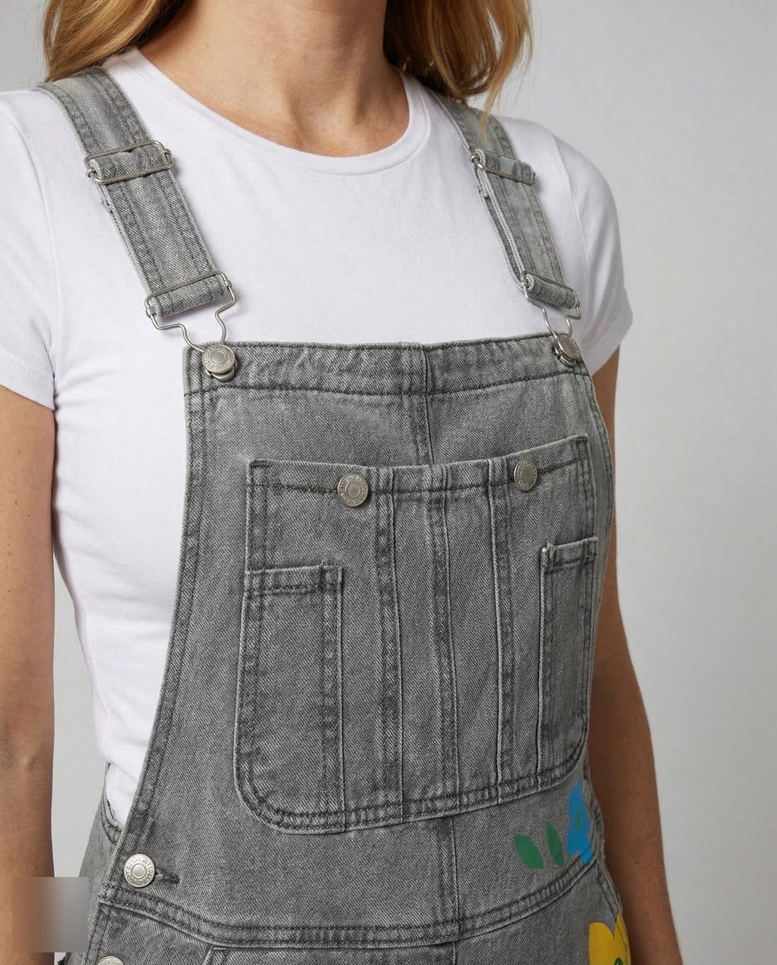 Blomstret Denim Overall med Justerbare Stropper til Damer