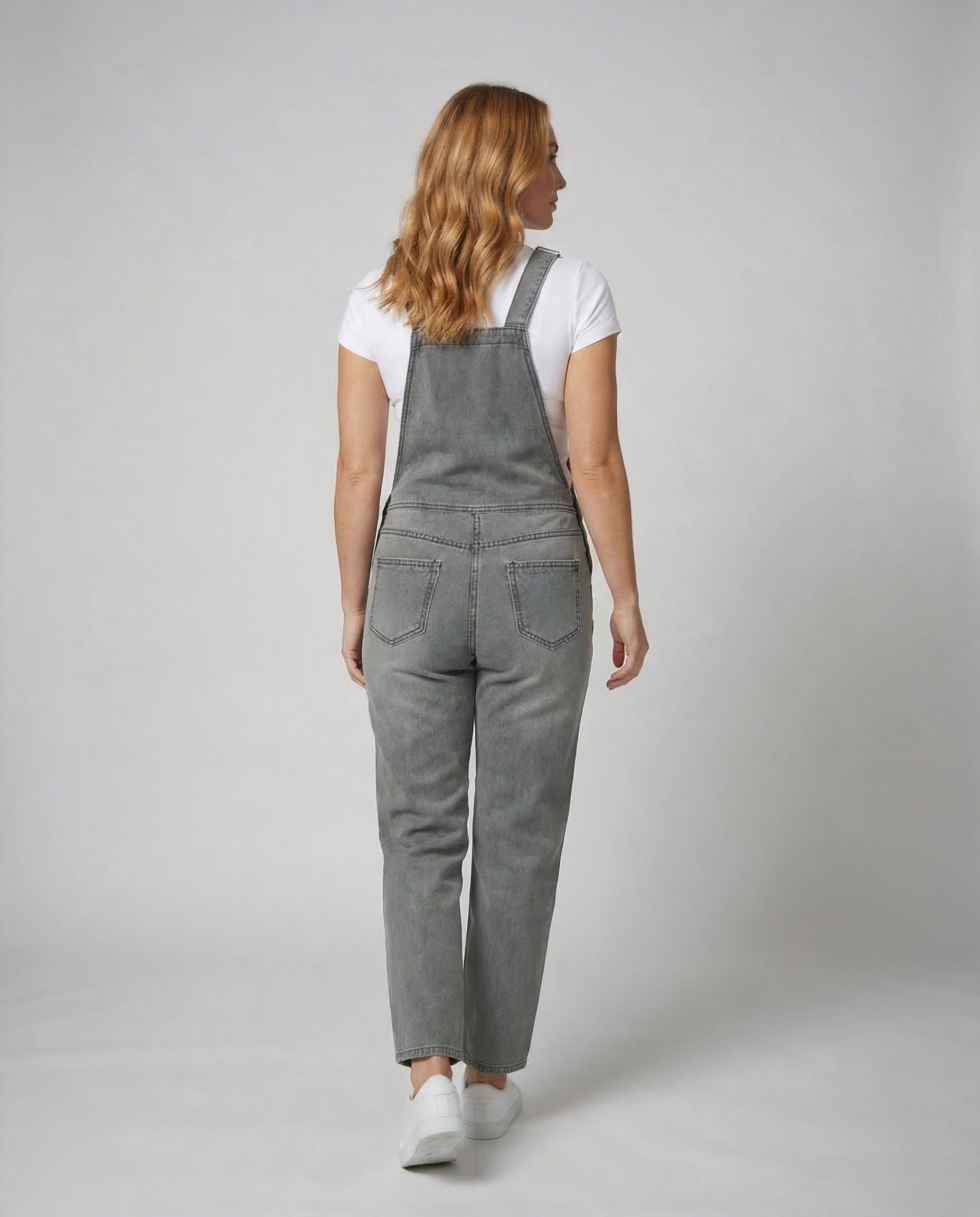 Blomstret Denim Overall med Justerbare Stropper til Damer - View 3