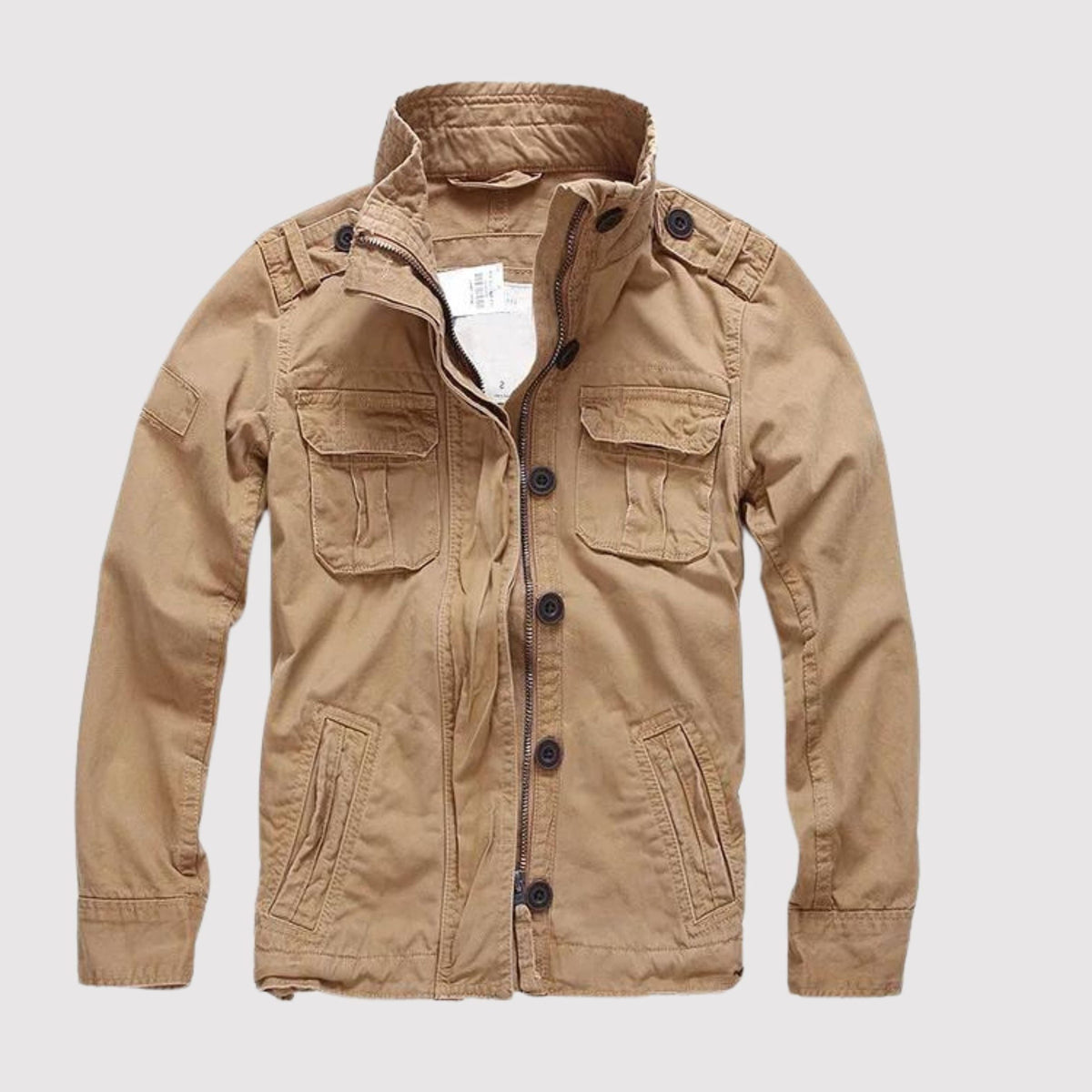 Denimjakke med Opstaande Kraag til Herrer - Khaki