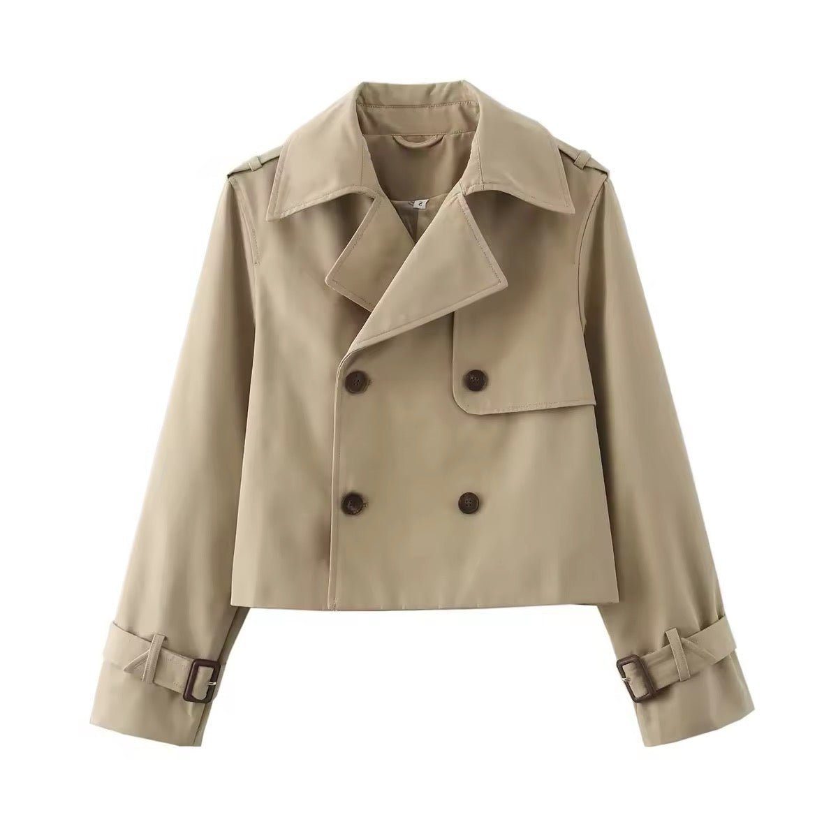 Dobbeltknappet Cropped Trenchcoat til Damer - Beige