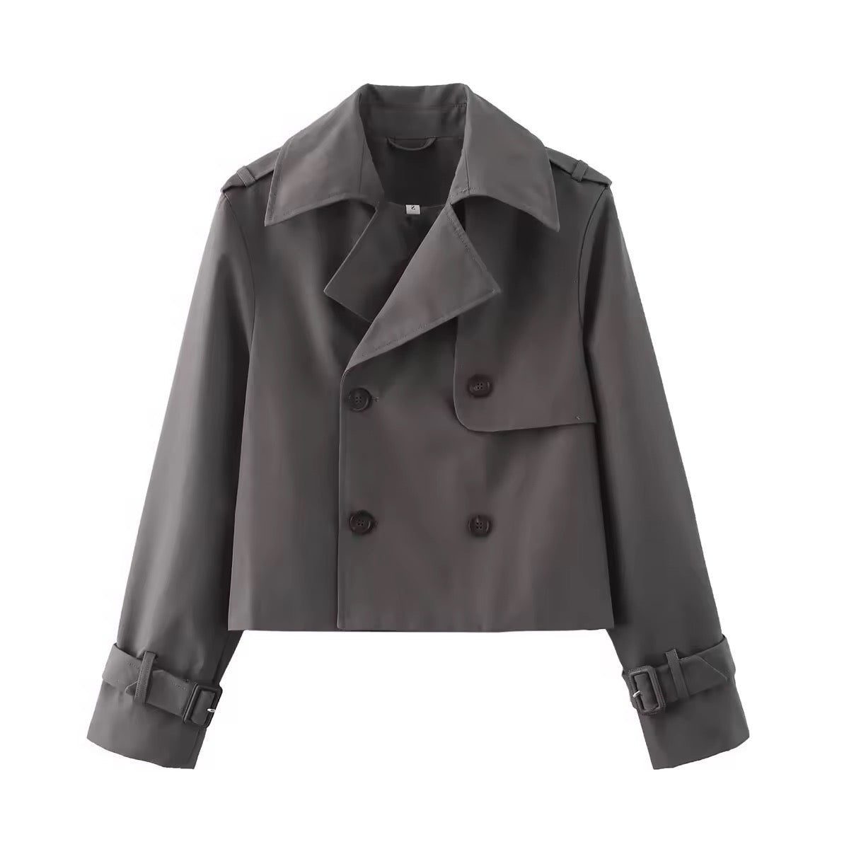 Dobbeltknappet Cropped Trenchcoat til Damer - Grå