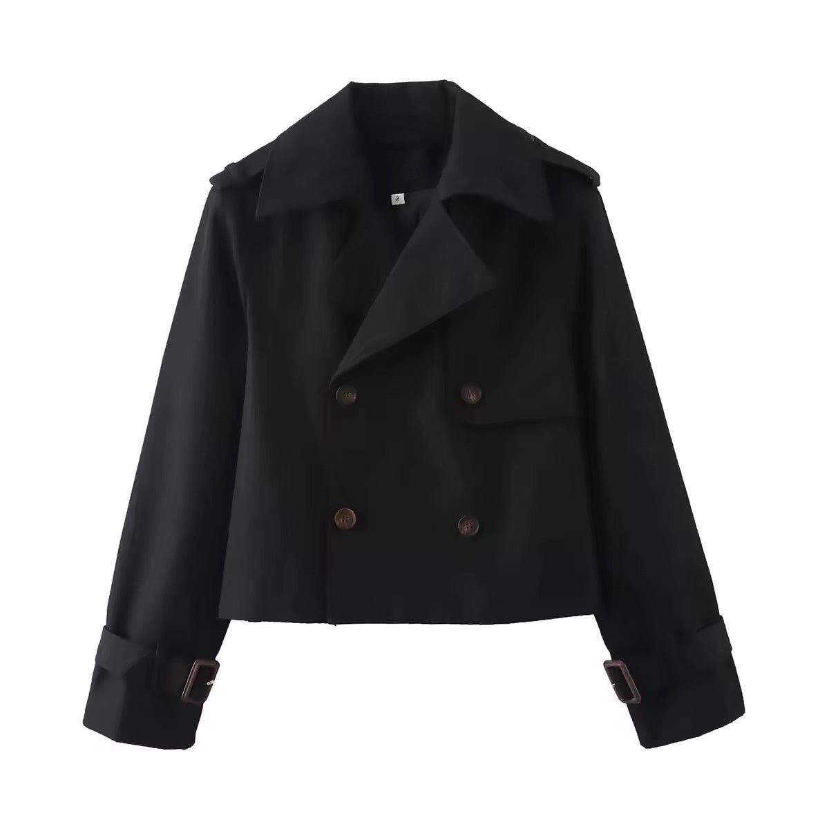 Dobbeltknappet Cropped Trenchcoat til Damer - Sort