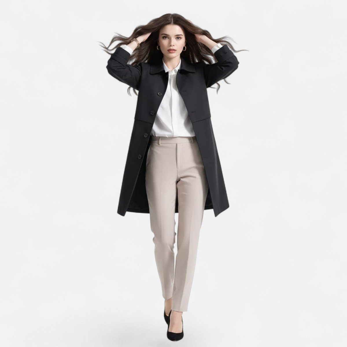 Dobbeltknappet Midi Trenchcoat til Damer - View 3