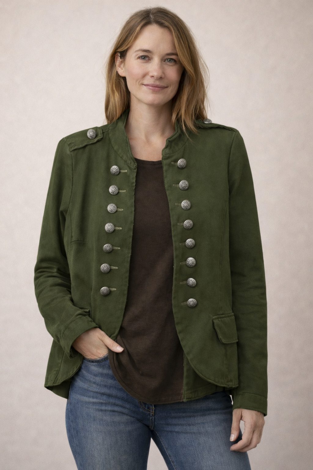 Dobbeltradet Militærstil Blazer til Damer