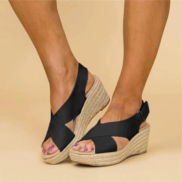 Espadrille Sandaler med Krydsrem og Blokhæl til Damer