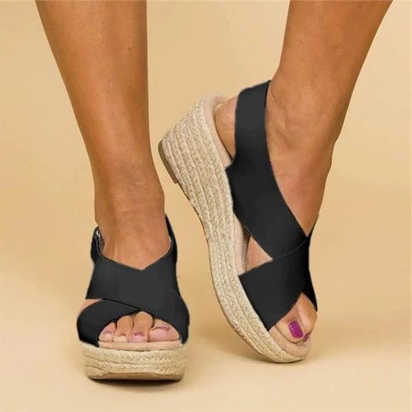 Espadrille Sandaler med Krydsrem og Blokhæl til Damer