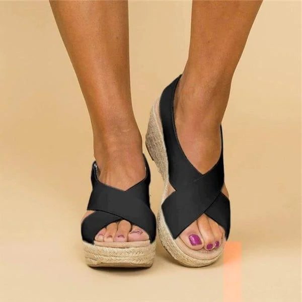 Espadrille Sandaler med Krydsrem og Blokhæl til Damer