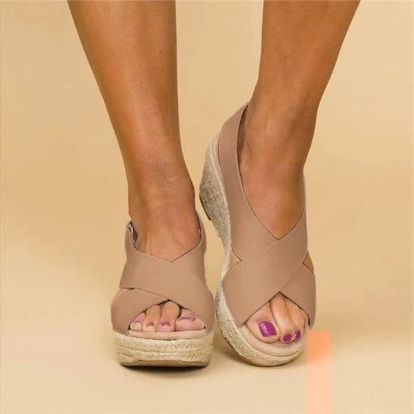 Espadrille Sandaler med Krydsrem og Blokhæl til Damer