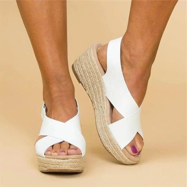 Espadrille Sandaler med Krydsrem og Blokhæl til Damer