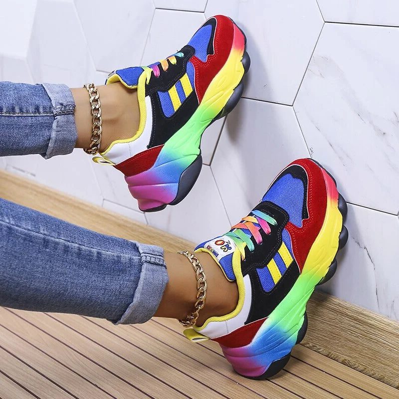 Farverige Sneakers med Blokhæl til Damer - Blå