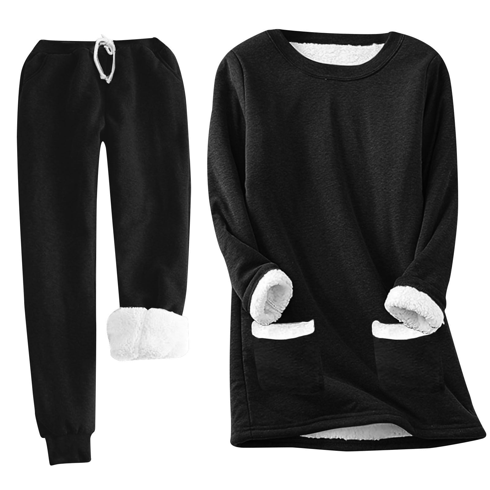 Fleece-Foret Joggingbukser med Lommer til Damer - Sort