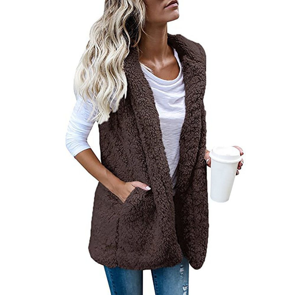 Fleece Vest med Åbne Lommer til Damer - Brun