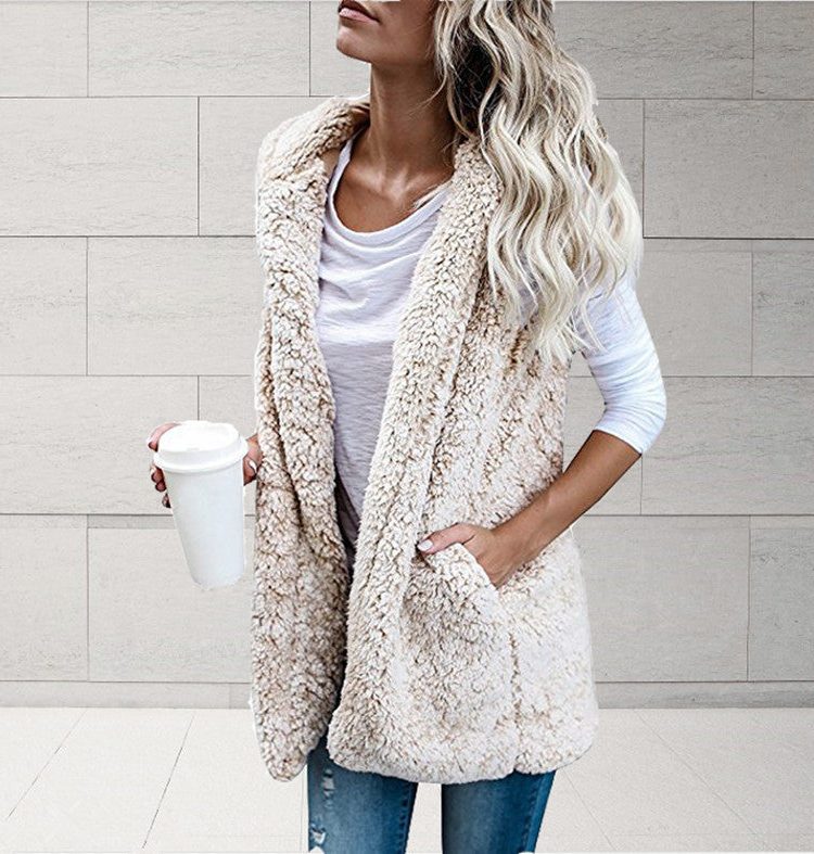 Fleece Vest med Åbne Lommer til Damer - Beige