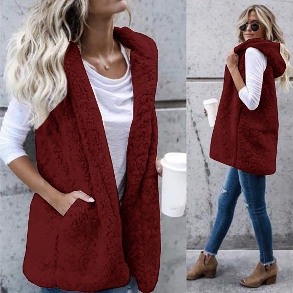 Fleece Vest med Åbne Lommer til Damer - Bordeaux