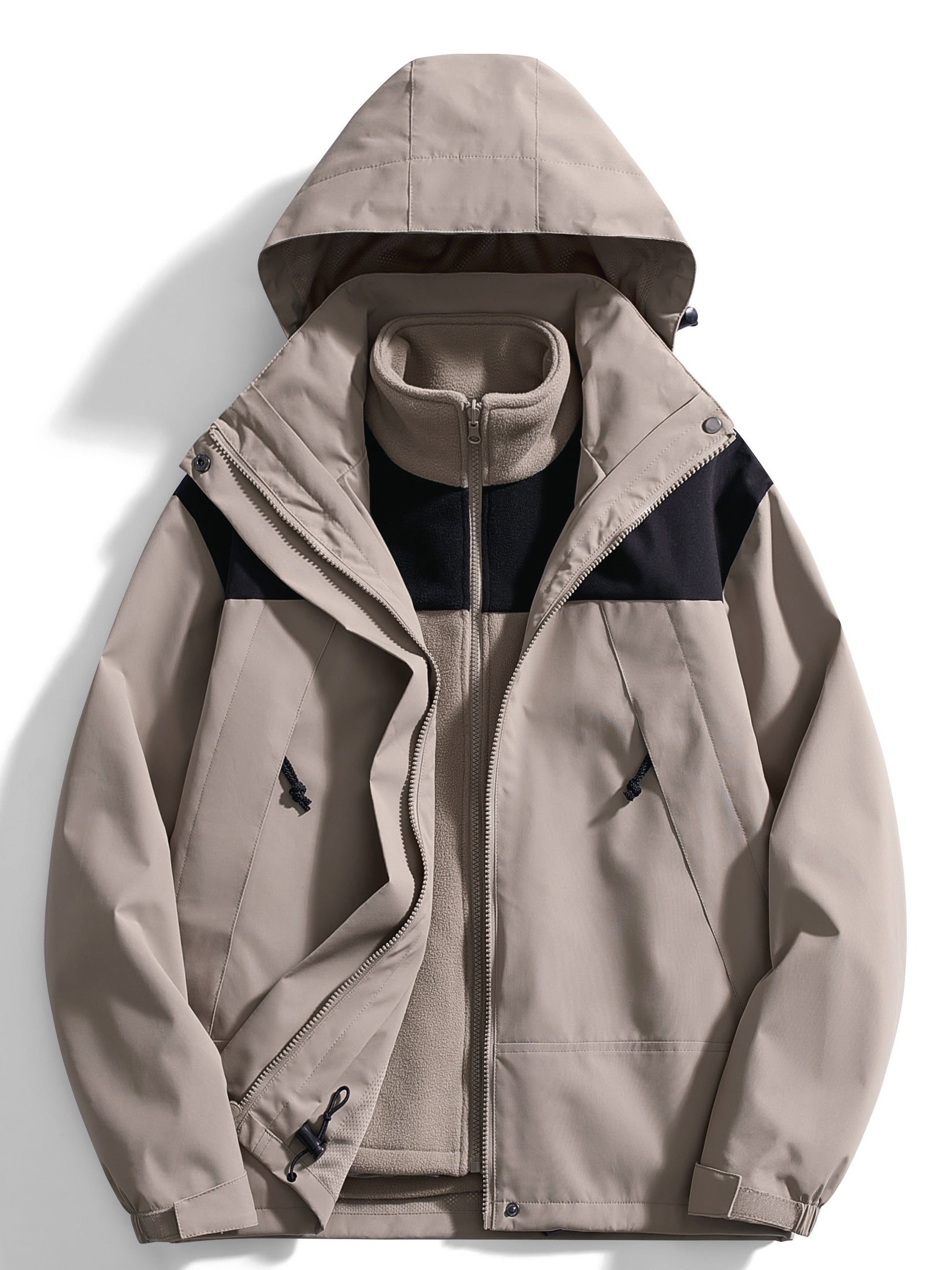 Fleece-Vinterjakke med Hætte og Lynlås til Damer - Khaki