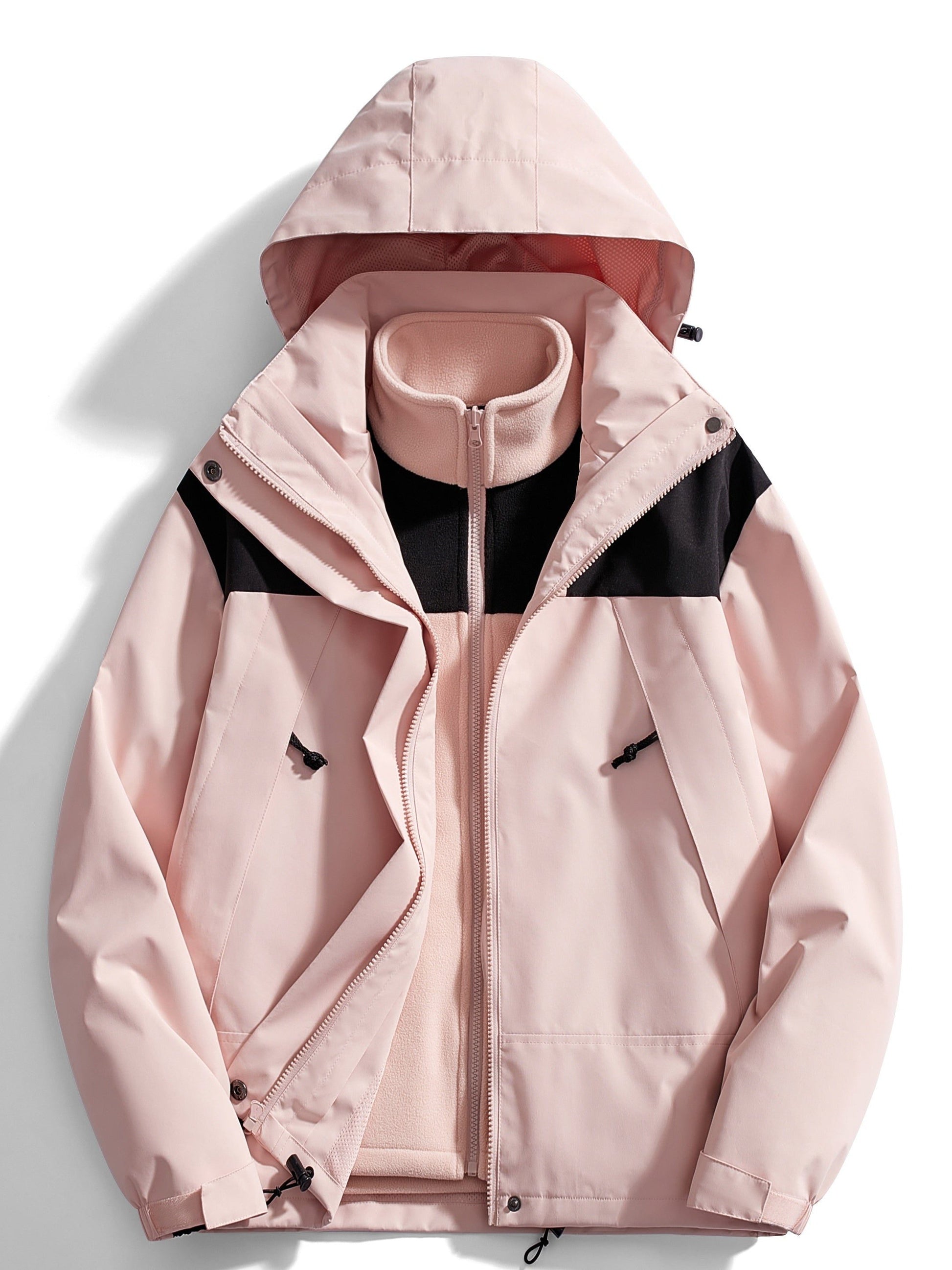 Fleece-Vinterjakke med Hætte og Lynlås til Damer - Rosa