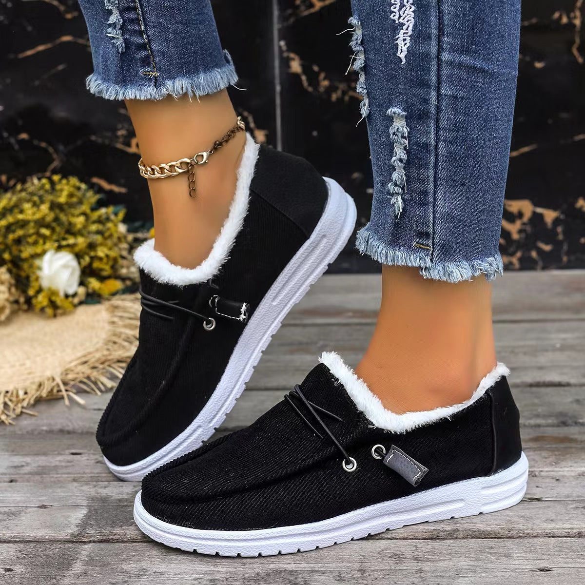 Fløjls Slip-on Sneakers med Fleeceforing til Damer