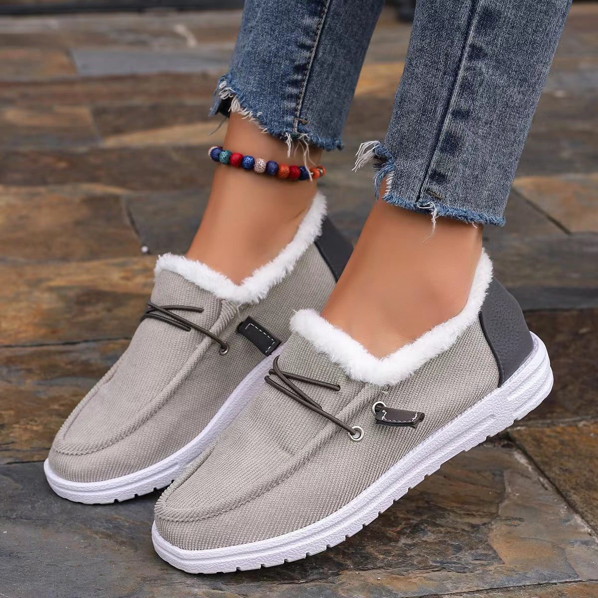 Fløjls Slip-on Sneakers med Fleeceforing til Damer - Grå