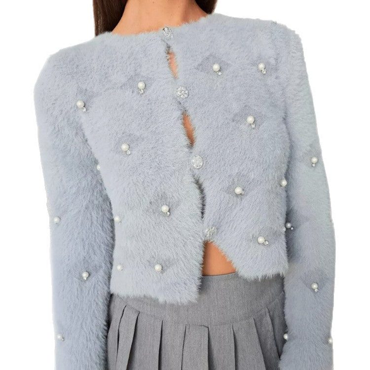 Fluffy Cardigan med Dekorative Knapper til Damer - View 6