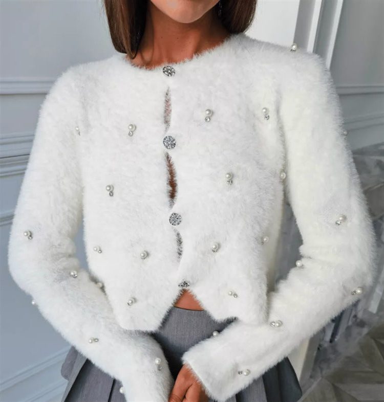 Fluffy Cardigan med Dekorative Knapper til Damer